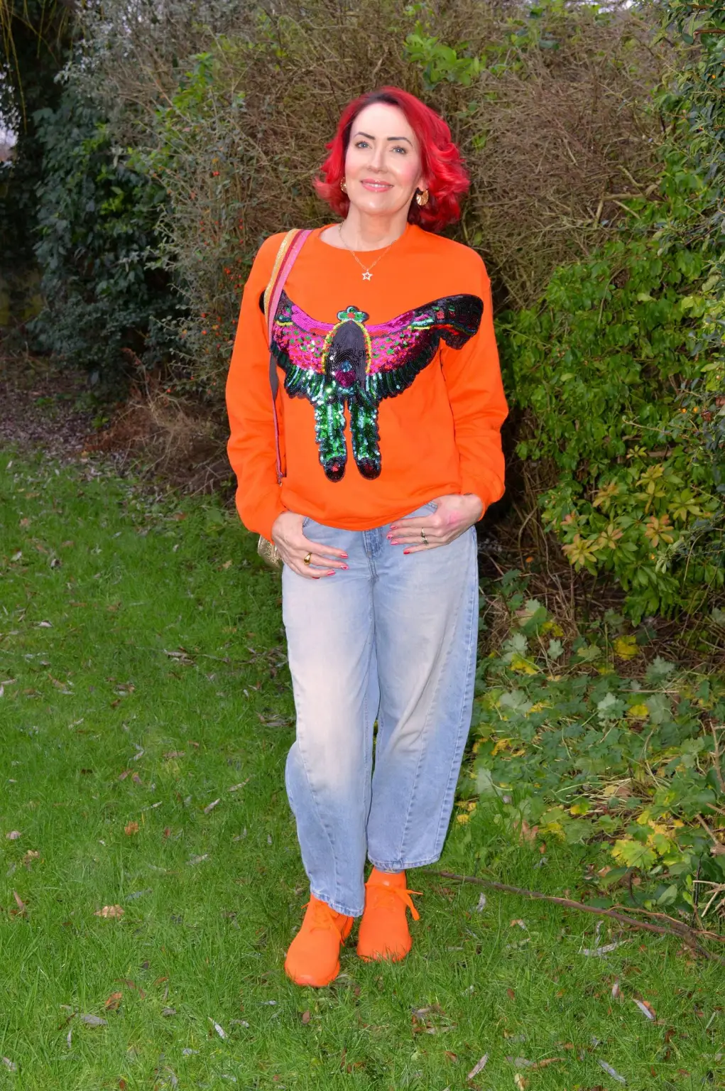 Orange Sequin Parrot Sweatshirt