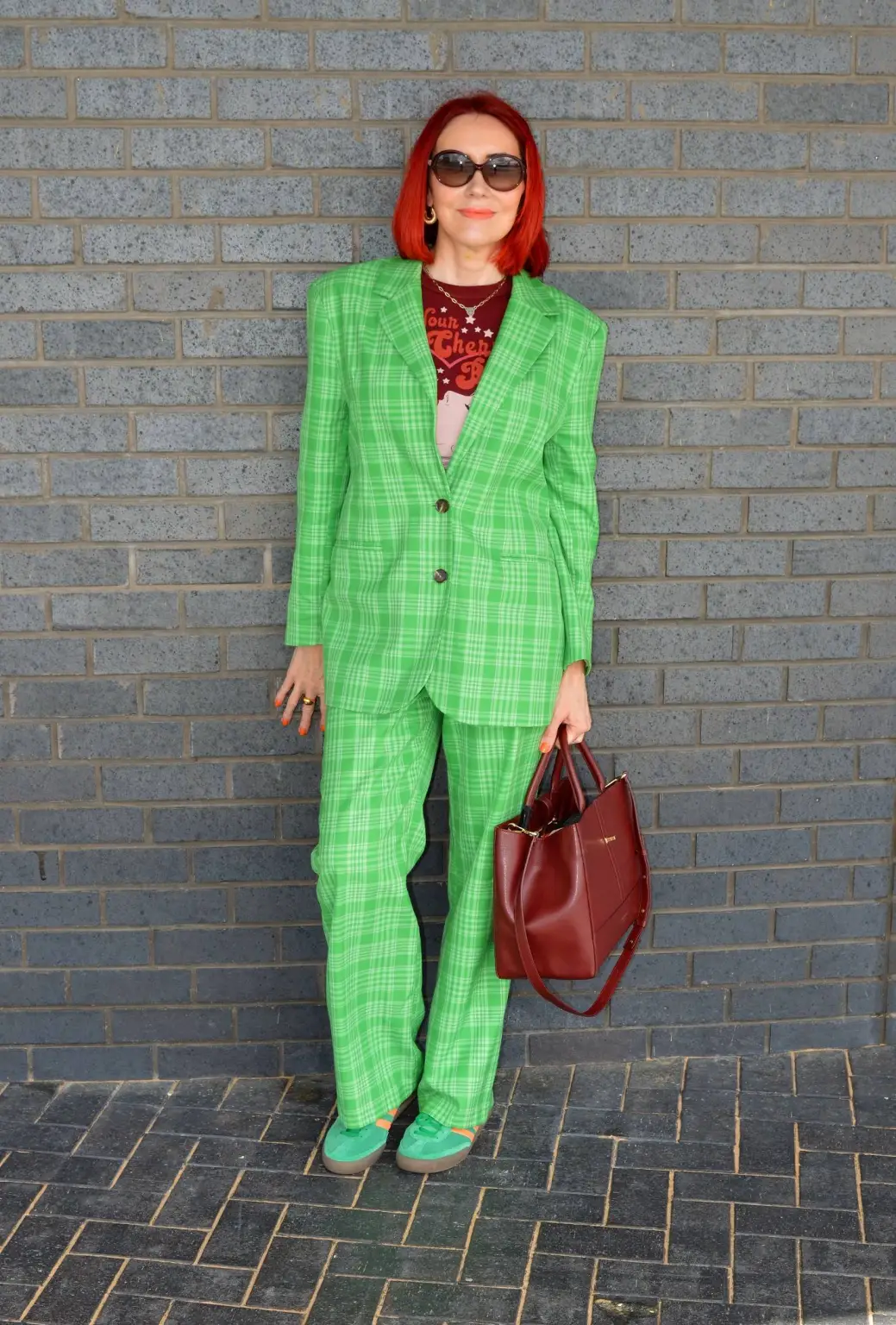 Green Checked Trouser Suit